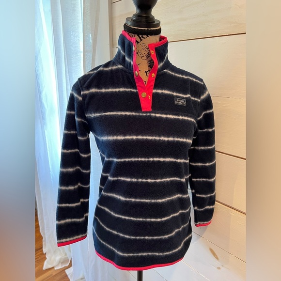 Simply Southern youth large fleece pullover, pink and blue, preppy, button down - Picture 1 of 6